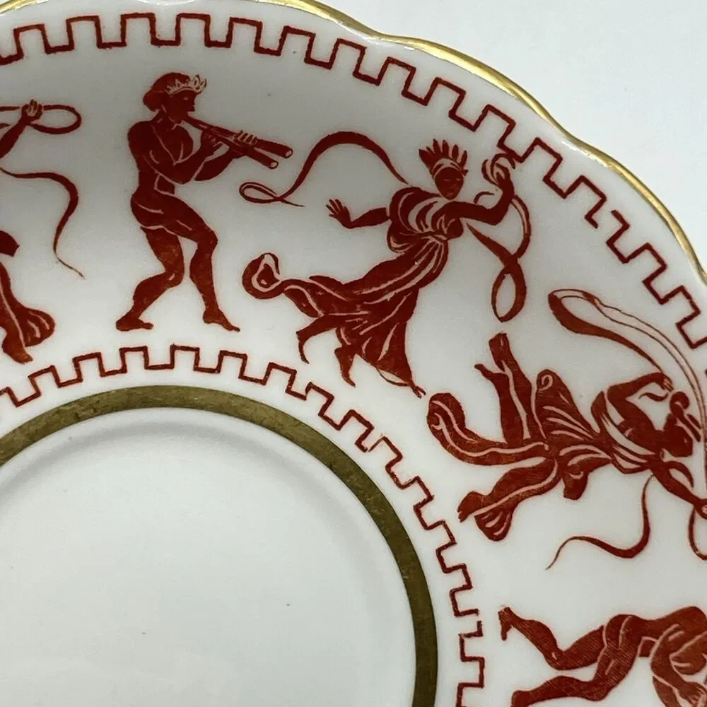 Vintage Taylor & Kent Bone China Tea Cup & Saucer Greek Figures Red Gold England